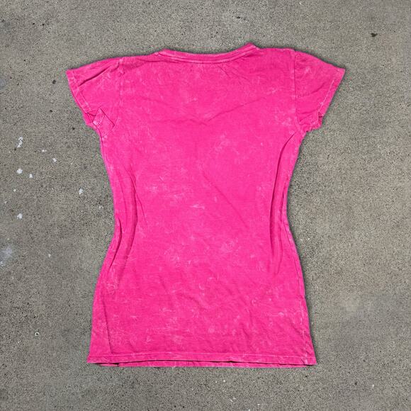 Vintage Y2K Pink Grunge Goth Affliction Style Top Rhinestones Cross AOP Size M - Picture 4 of 7